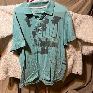 American Eagle Outfitters Teal Polo with Palm Design